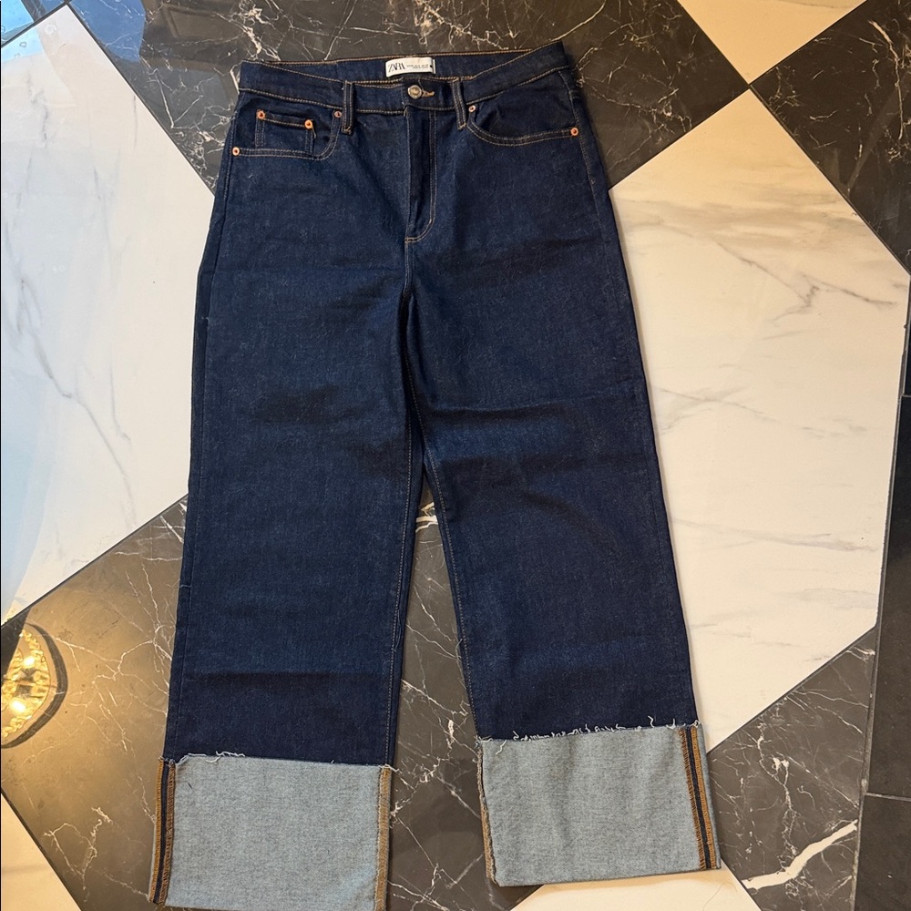 Zara Dark “The Folded up Wide Leg” Jeans